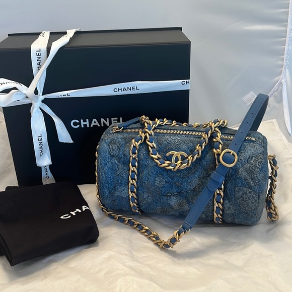 CHANEL Handbags - Chanel Denim Printed Destination Chenonceau Bowling Bag